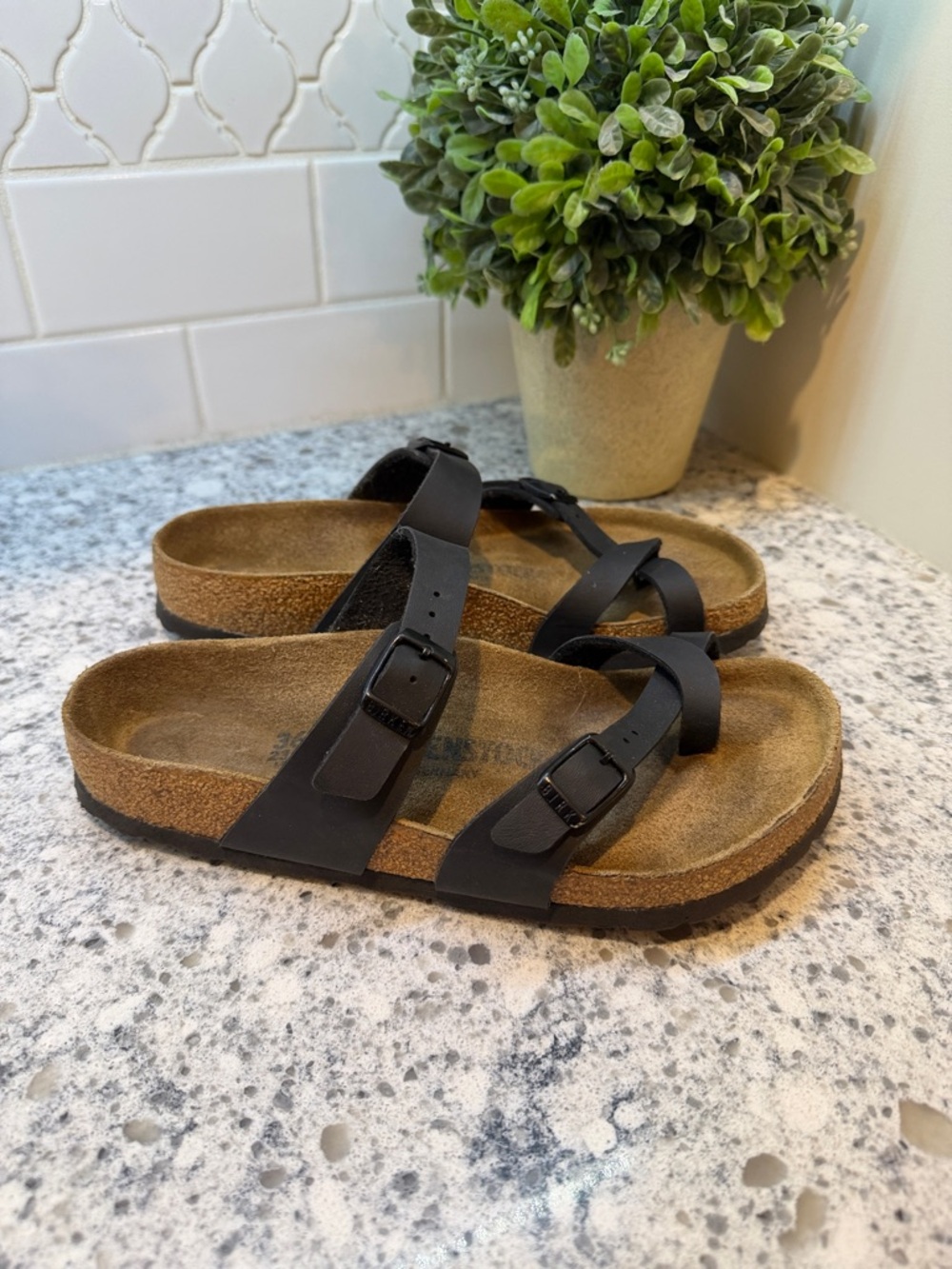 Birkenstock Mayari Black Classic Birko-Flor Cork Two-Strap Sandals Women’s Shoes